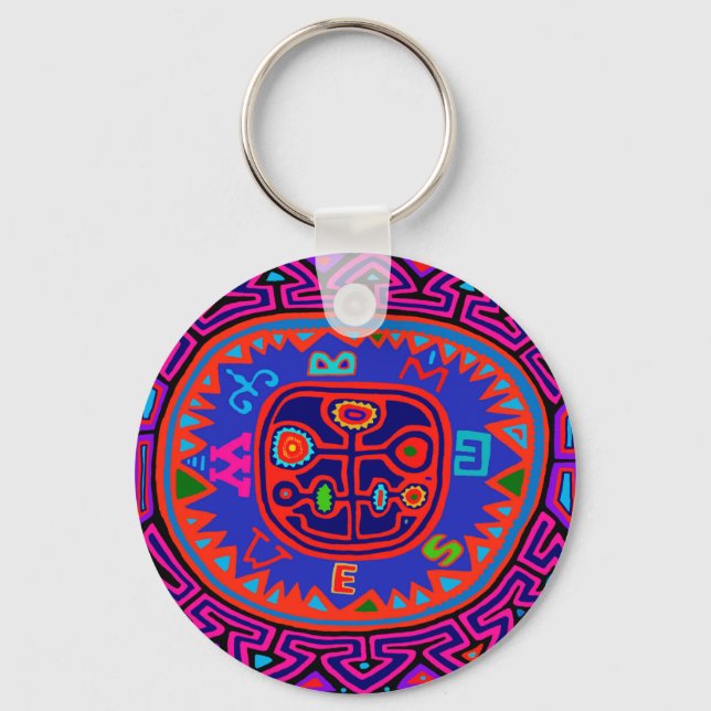 Kuna Indian Mola Compass Schlüsselanhänger (Vorderseite)
