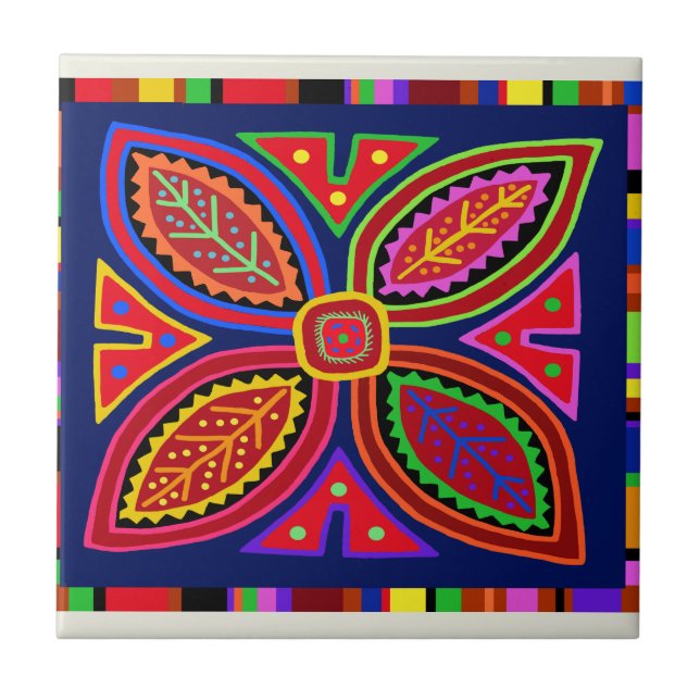 Kuna Indian Mola Flora Fliese (Vorderseite)