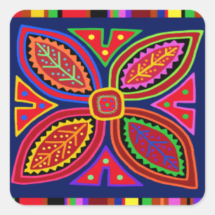 Kuna Indian Mola Flora Quadratischer Aufkleber