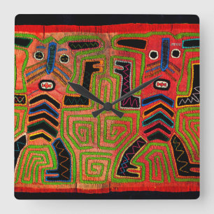 Kuna Indian Mola Inspirierte Design Wall Clock Quadratische Wanduhr