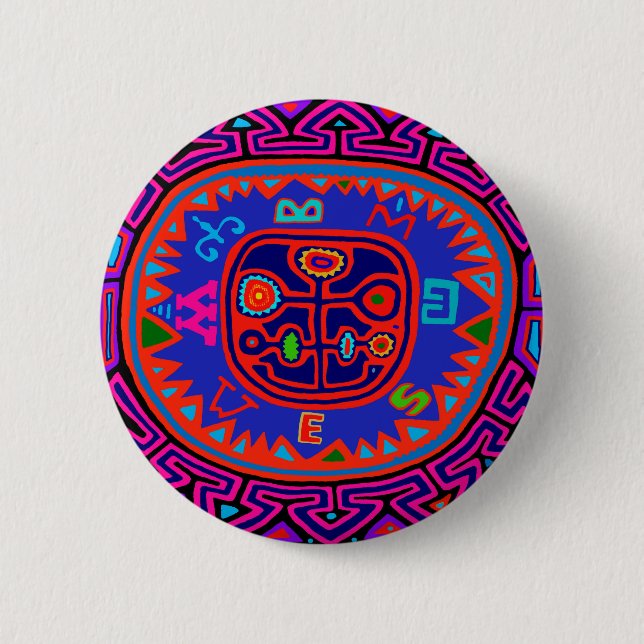Kuna Indian Mola Kompass Button (Vorderseite)