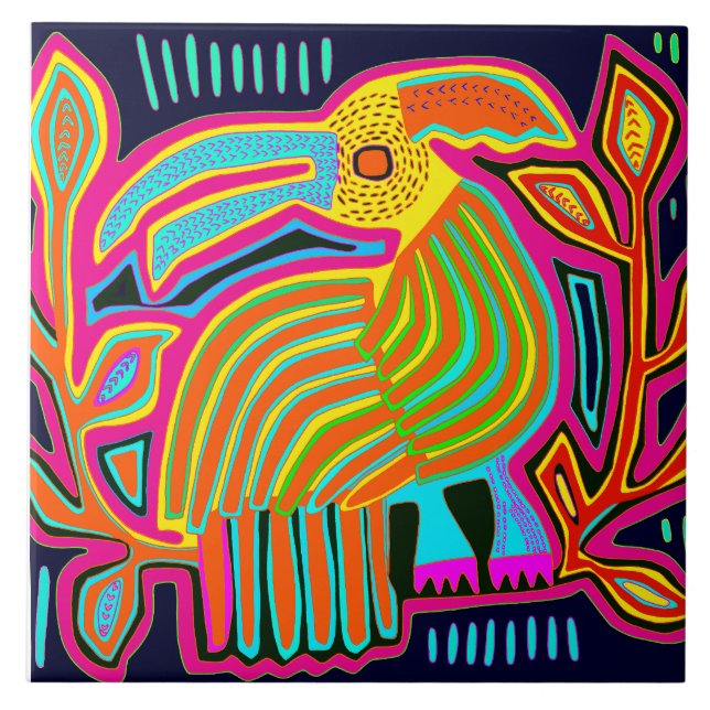 Kuna Indian Mola Parrot Ceramic Tile Fliese (Vorderseite)