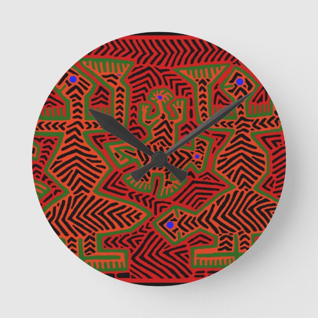 Kuna Indian Mola Spirits Runde Wanduhr (Vorderseite)