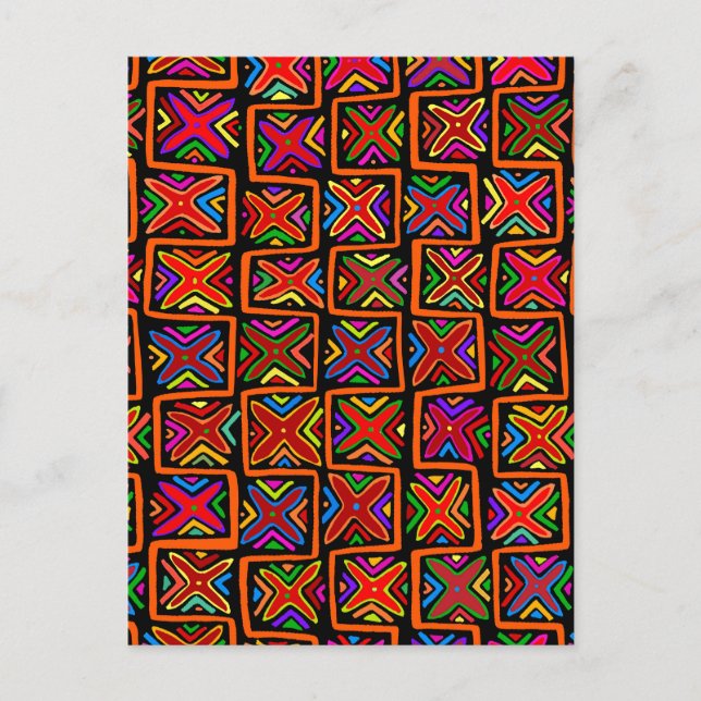 Kuna Indian Mola Tribal Karos - Red - Postkarte (Vorderseite)