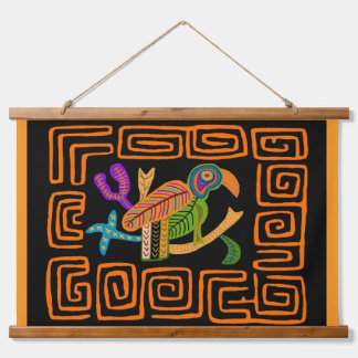 Kuna Indian Mola Tropischer Papagei Wandteppich Mit Holzrahmen