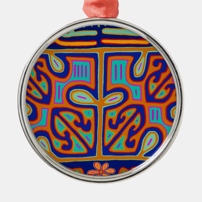 Kuna Indian Music Box - San Blas Mola Ornament Aus Metall (Vorne)