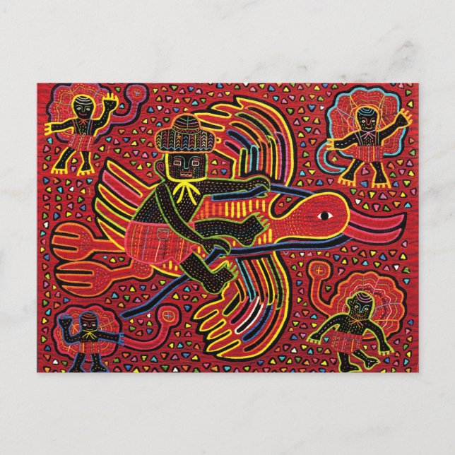 Kuna Indian Stork Bringbaby Design Postkarte (Vorderseite)