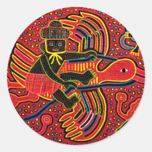 Kuna Indian Stork Bringbaby Design Runder Aufkleber
