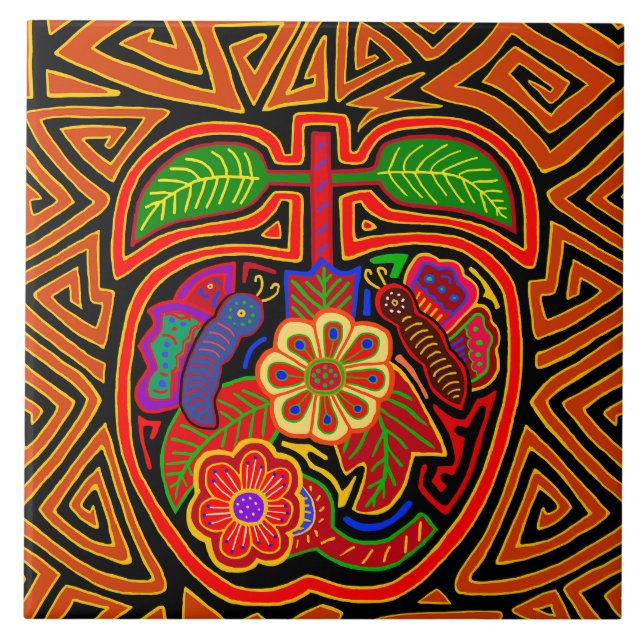 Kuna Indian Sweet Apple Mola Tile Fliese (Vorderseite)