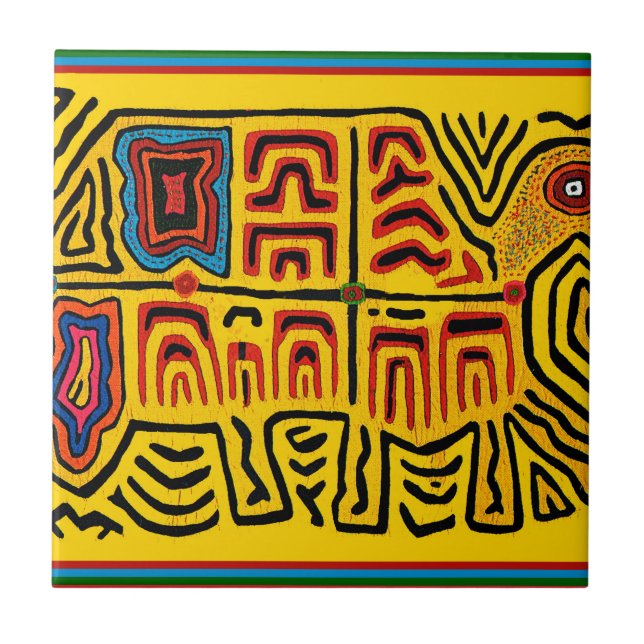 Kuna Indian Tribal Walking Turtle Fliese (Vorderseite)