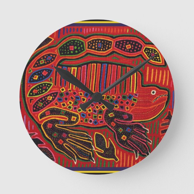 Kuna-Indianer Iguana Mola Runde Wanduhr (Vorderseite)
