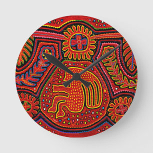 Kuna-Indianisches Mädchen auf einem Fahrrad Runde Wanduhr