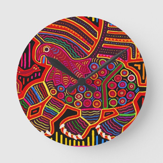 Kuna indischer Freundlicher Drache Mola Runde Wanduhr (Vorderseite)