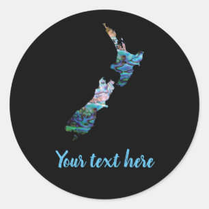 KUNDENBARE NEUSEELAND-KARTE PAUA ROUND STICKER