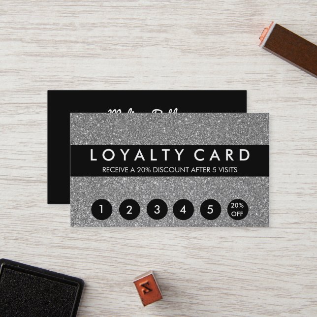 Kundenbindung für Silver Glitzer Treuekarte (Vorderseite/Rückseite Beispiel)