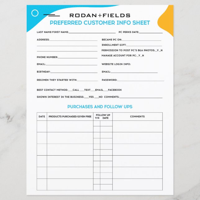 Kundenblatt für Rodan und Felder (Vorderseite)