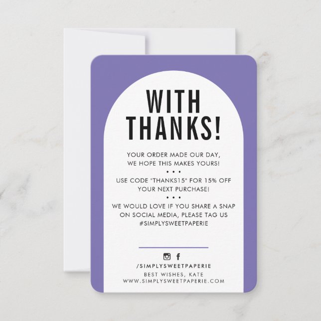 KUNDENDANK IHNEN lila, moderner Bogen Dankeskarte (Vorderseite)