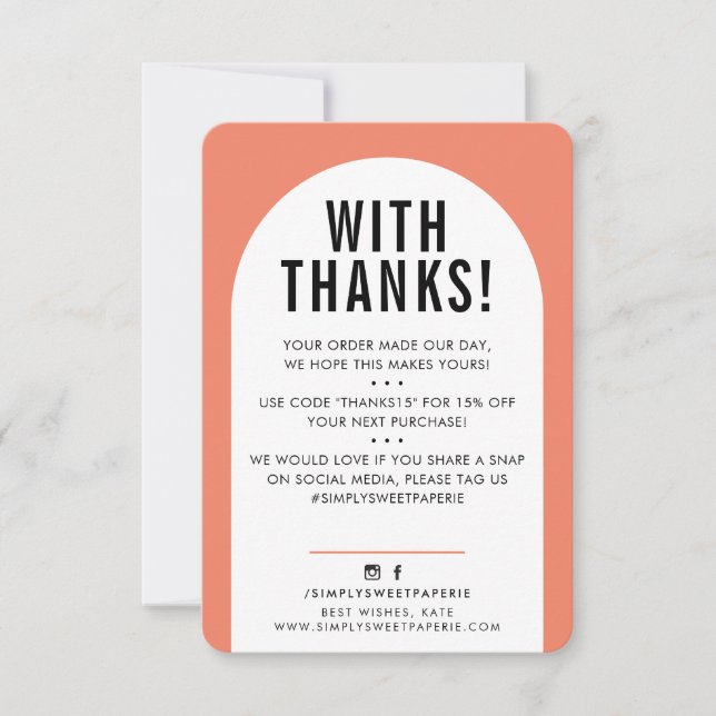 KUNDENDANK IHNEN modernes orangefarbenes Schwarz Dankeskarte (Vorderseite)