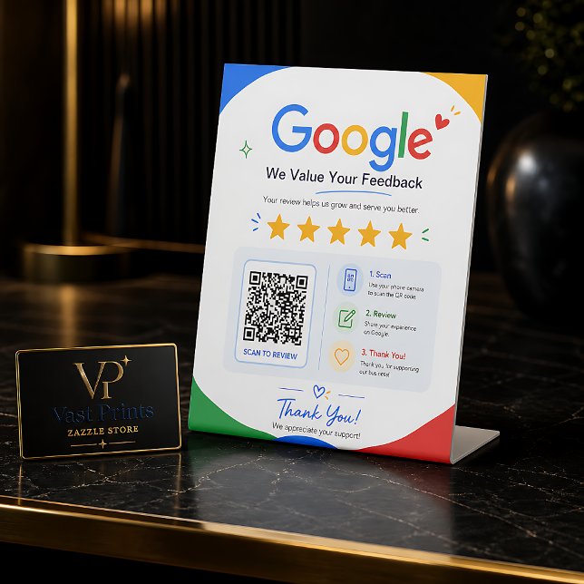Kundenfeedback Google Bewertungs-QR-Code Sockelschild (Customer Feedback Google Review QR Code Pedestal Sign
)