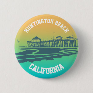 Kundengebundene Huntington Beach Pier-Illustration Button