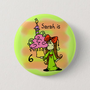 Kundengebundenes Mädchen mit Kuchen-Geburtstags-Kn Button
