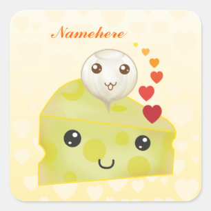 Kundengerecht: Kawaii Käse u. Essiggurke Quadratischer Aufkleber
