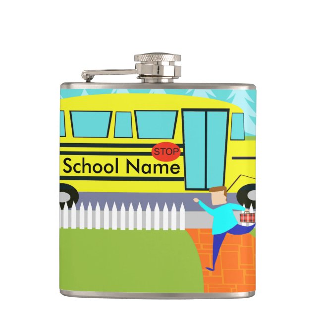 Kundengerechte anziehende Schulbus-Flasche Flachmann (Vorderseite)