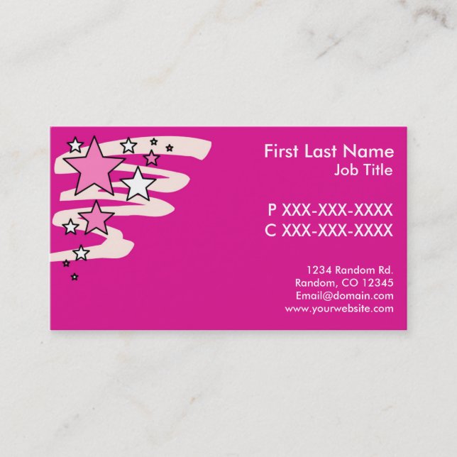 Kundengerechte rosa Sternentwurfs-Visitenkarten Visitenkarte (Vorderseite)