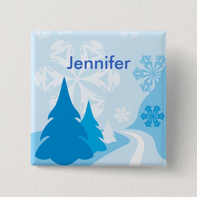 Kundengerechter blauer WeihnachtenPartyname Button (Vorderseite)