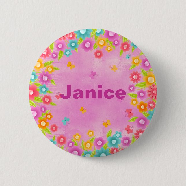 Kundengerechter Blumen-Schmetterlings-Name Button (Vorderseite)