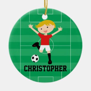 Kundengerechter Fußball-Junge 1 rot und weiß Keramik Ornament