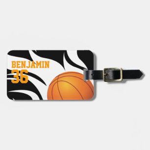 Kundengerechter lodernder Basketball Schwarzweiss Gepäckanhänger