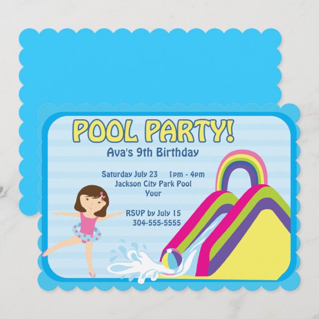 Kundengerechter Pool-Party-Geburtstag Einladung (Vorne/Hinten)