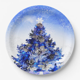 Kundengerechter verzierter blauer Weihnachtsbaum Pappteller