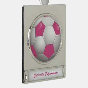 Kundengerechtes Fußball-Fußball-Rosa und Weiß Banner-Ornament Silber