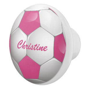 Kundengerechtes Fußball-Fußball-Rosa und Weiß Keramikknauf