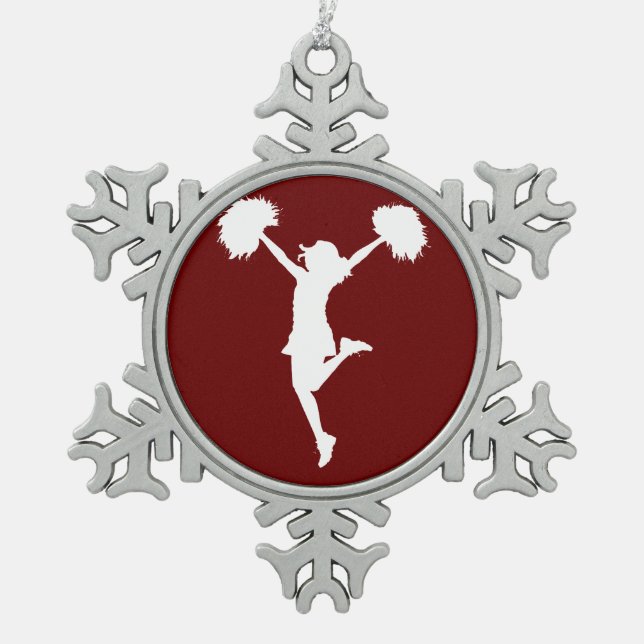 Kundengerechtes Hintergrund-Cheerleader Schneeflocken Zinn-Ornament (Vorderseite)
