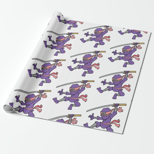 Kundengerechtes lila springendes Ninja Geschenkpapier (Ungerollt)