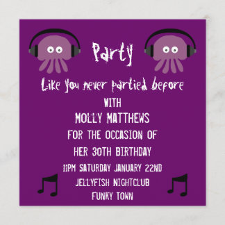 Kundengerechtes Party Funky lila Quallen DJ Einladung