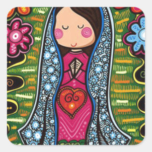 KUNDENGERECHTES PRO VIRGEN DE-GUADALUPE CARICATURA QUADRATISCHER AUFKLEBER