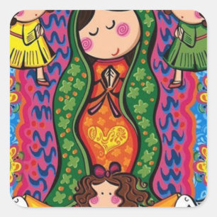 KUNDENGERECHTES PRO VIRGEN DE-GUADALUPE CARICATURA QUADRATISCHER AUFKLEBER