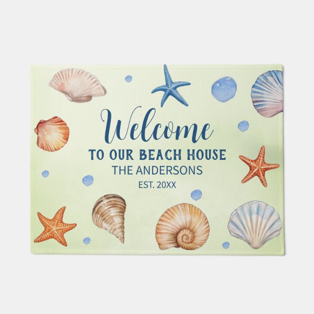 Kundenname Familienname Willkommen in unserem Beac Fußmatte (Vorderseite)