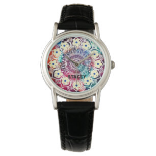 Kundenname. Mandalas lebhafte Farben Hippie Armbanduhr