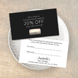 Kundenreferenz für Hair Stylist Gold Comb Empfehlungskarte