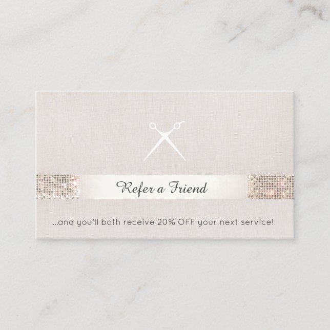 Kundenreferenz im Haarsalon Sequin Scissors Empfehlungskarte (Vorderseite)