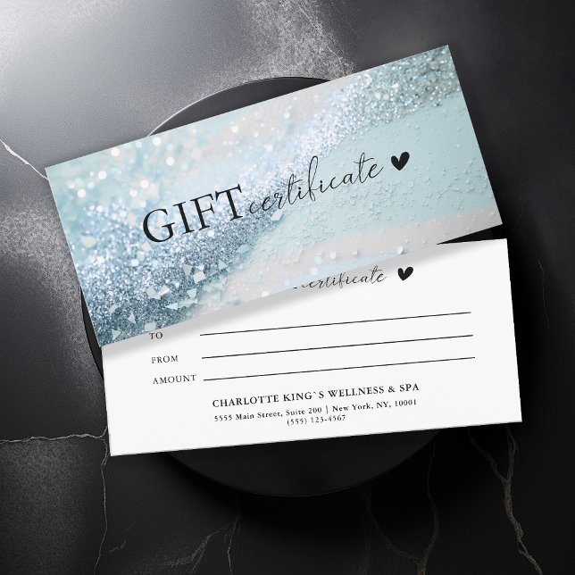 Kundenspezifisch, Glitzer, Unternehmen (Customer specific, trendy, blue-silver, glitter, business gift certificate.)