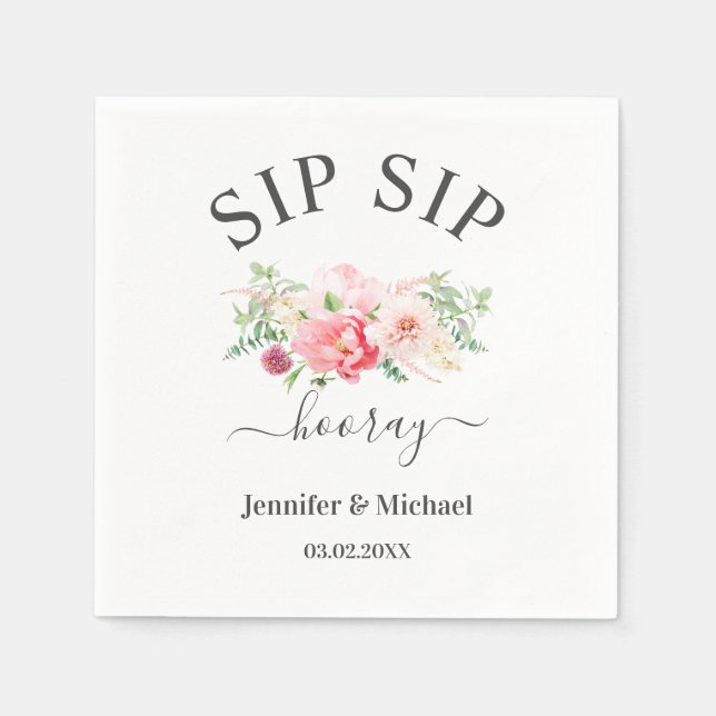 Kundenspezifisch "SIP SIP HOORAY" Blumen Serviette (Vorderseite)