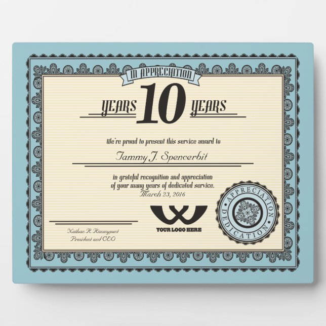 Kundenspezifische 10 Jahre Service-Auszeichnung fü Fotoplatte (Vorderseite)