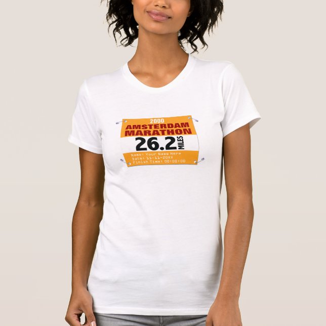 Kundenspezifische Amsterdam-Marathonlauf-Zahl, T-Shirt (Vorderseite)