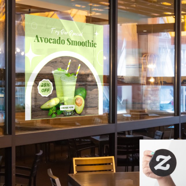 Kundenspezifische Avocado Smoothie Shop Promo % Ra Fensteraufkleber (Restaurantfenster)